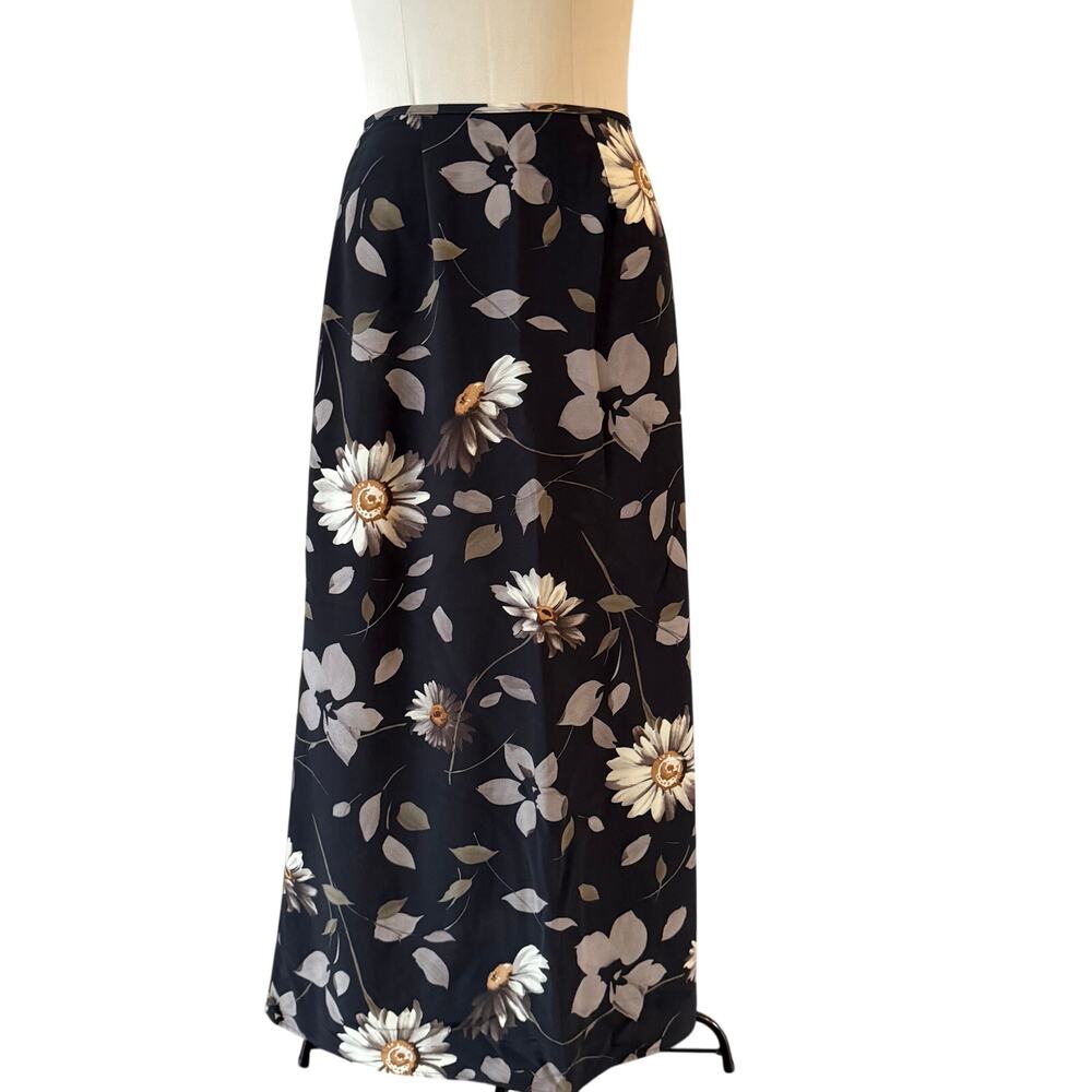 Vtg Y2K 2000s Black Daisy Floral Print Maxi Skirt Sz M Fairy Grunge Whimsygoth
